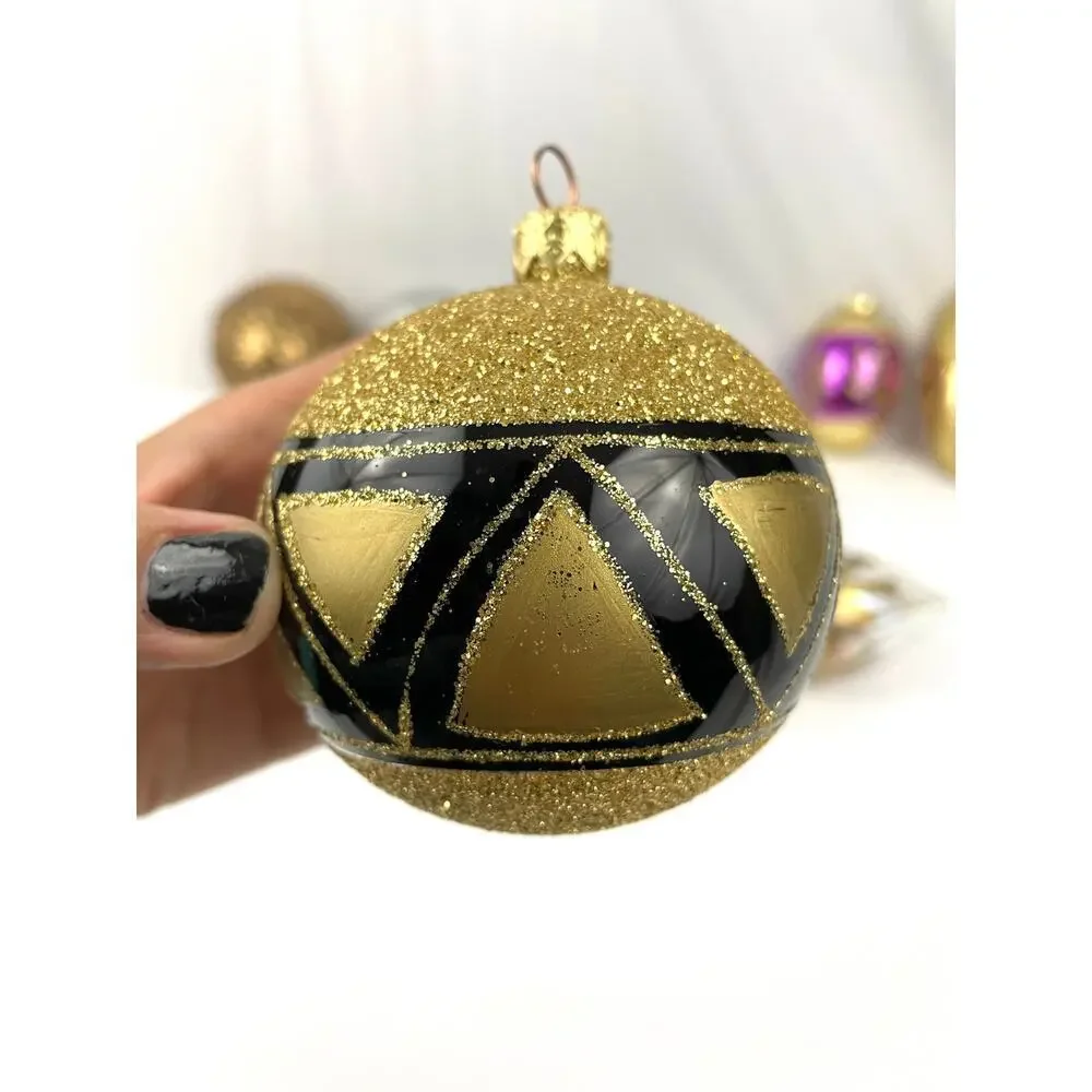 Lot of 10 Holiday Ornaments Christmas Glitter Bulbs Balls Pinecone‎ Gold